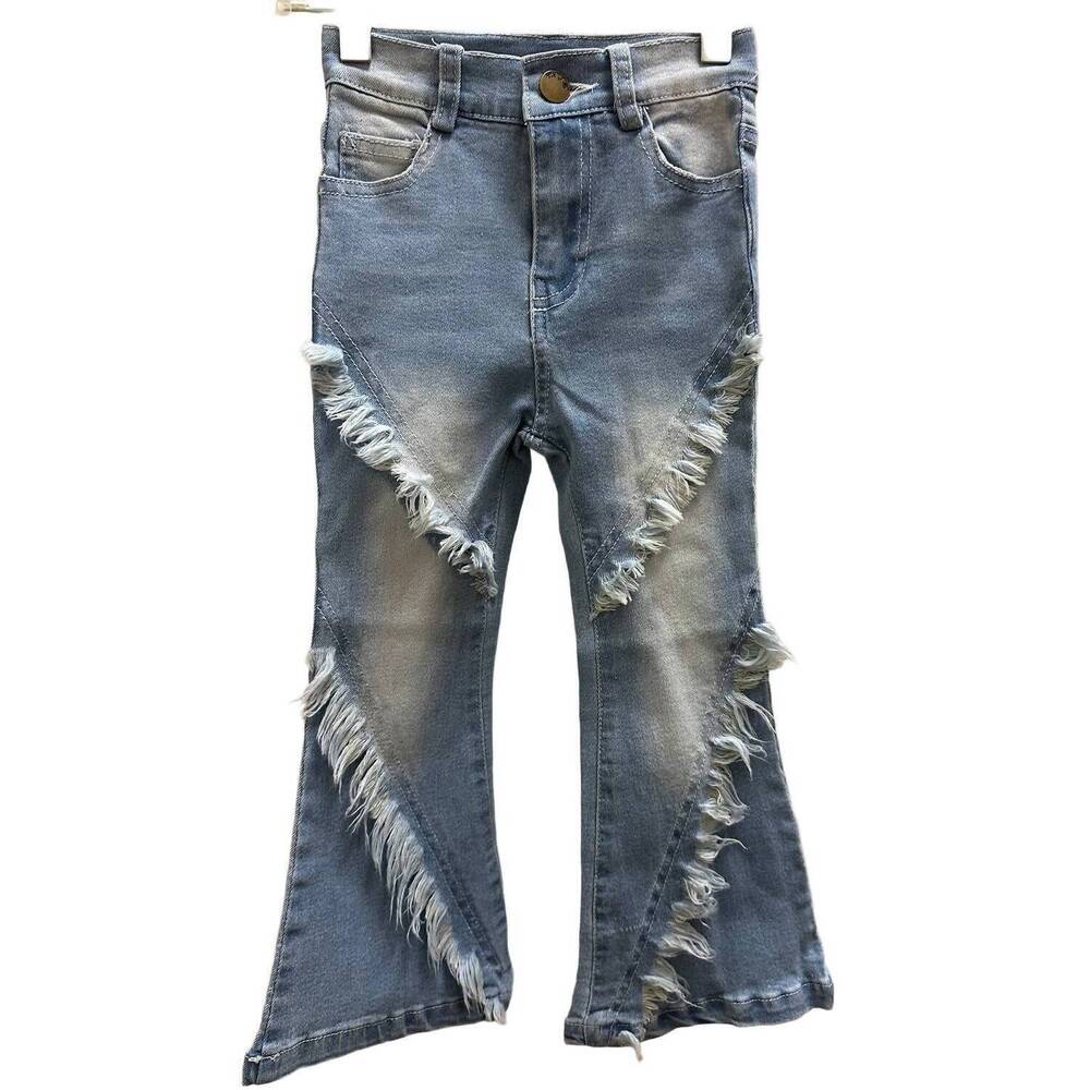 NEW ML KIDS girl's frays flare jean in denim